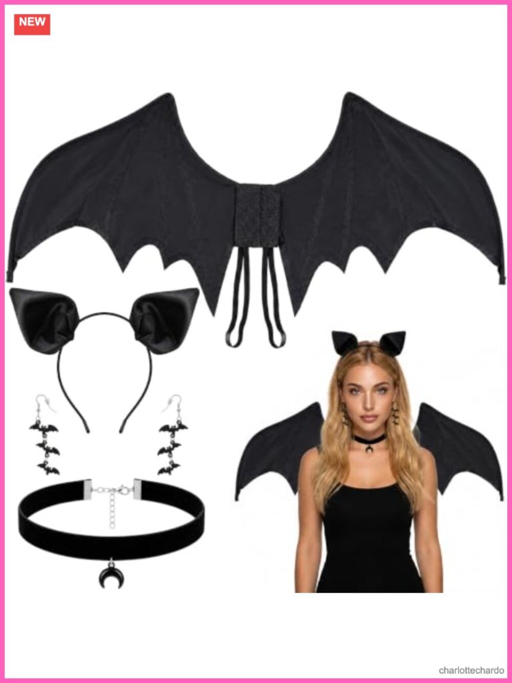 Bat Wing Costume Accessory Set 4 Pc Polyester Halloween Accessory Set